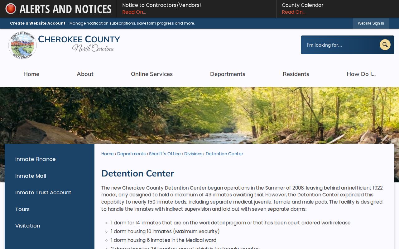 Cherokee County Detention Center release facility overview