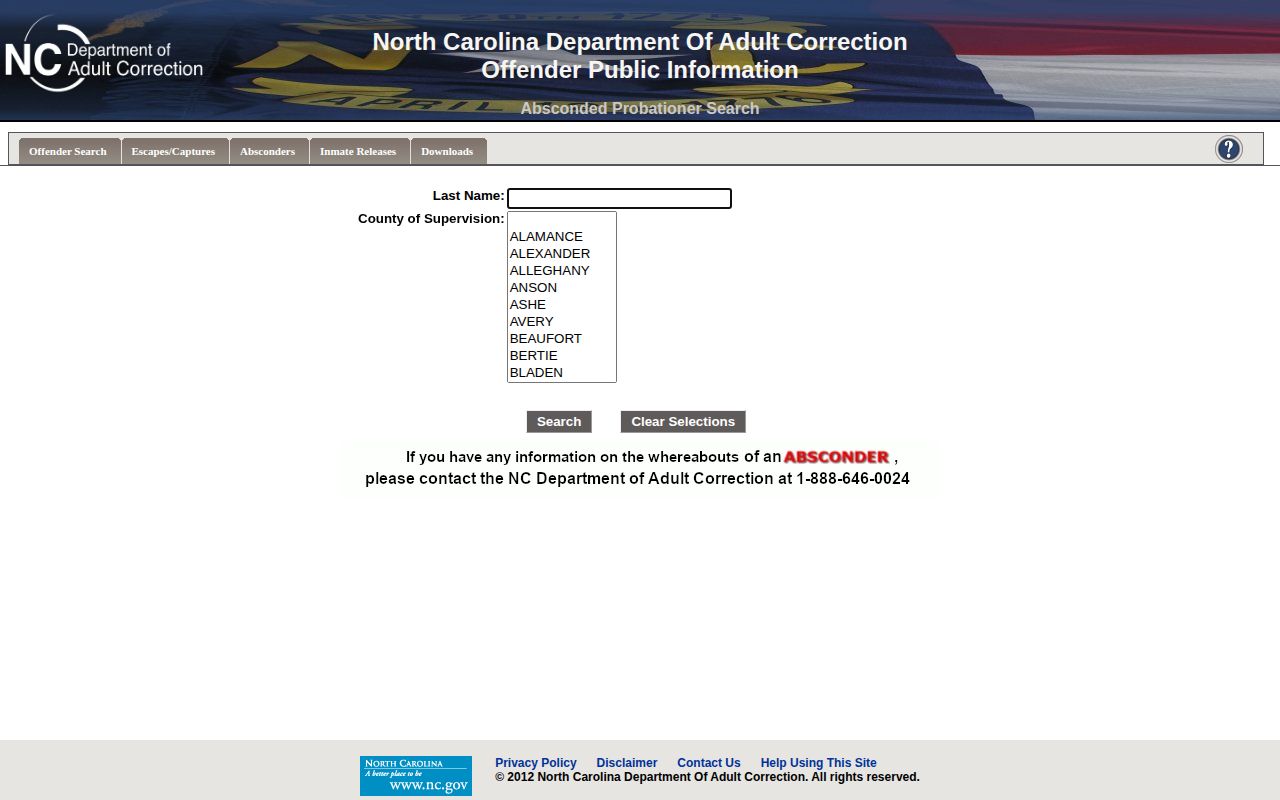Cherokee County probation absconder search from NCDAC