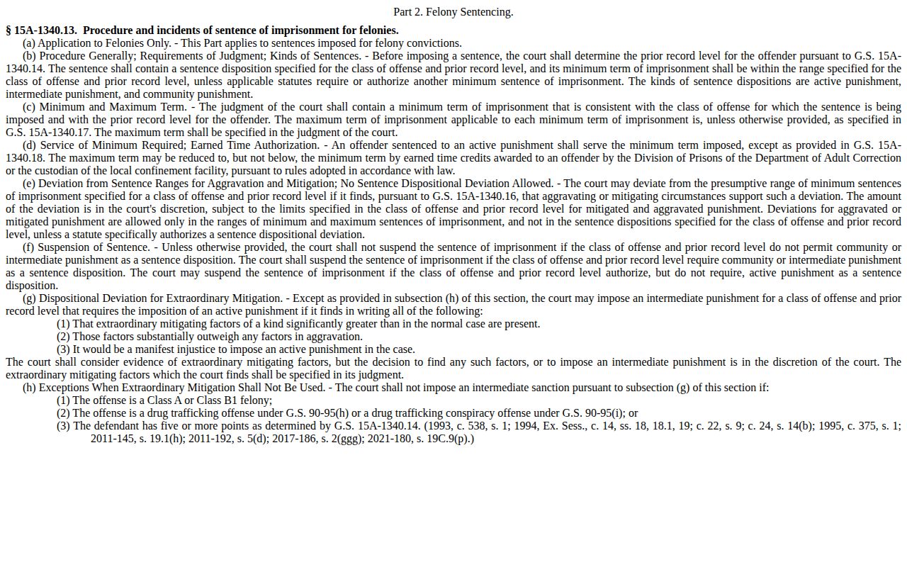 North Carolina felony statute for Cherokee County projected release dates